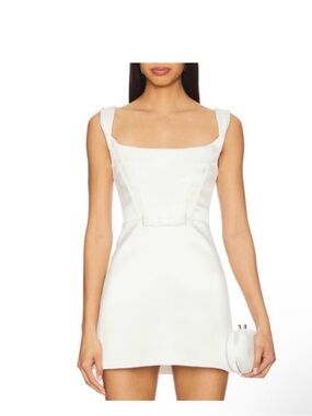 MAJORELLE White Square-Neck Mini Dress with Bow Waist